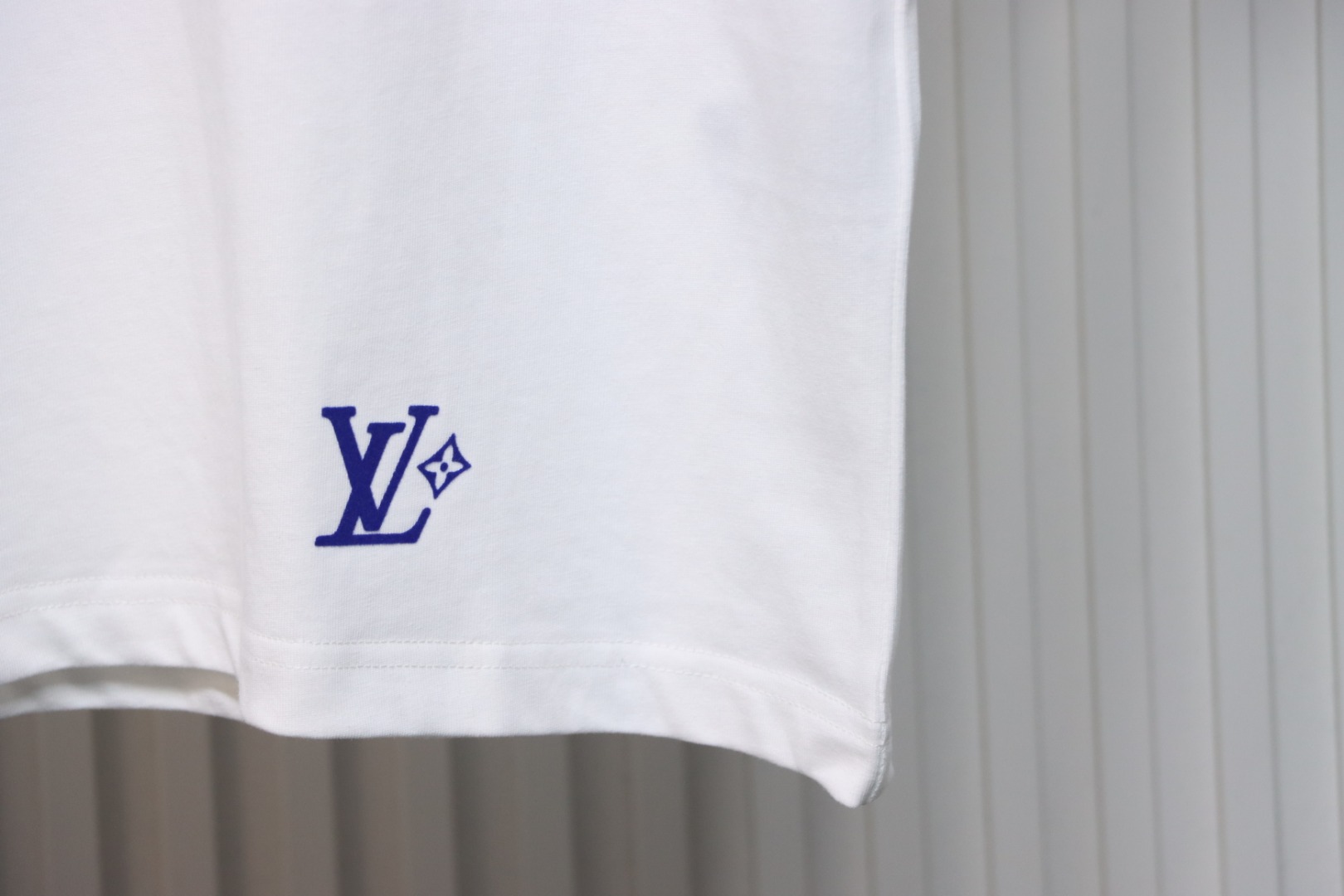 Louis Vuitton 25ss blue flocked slogan print short sleeves