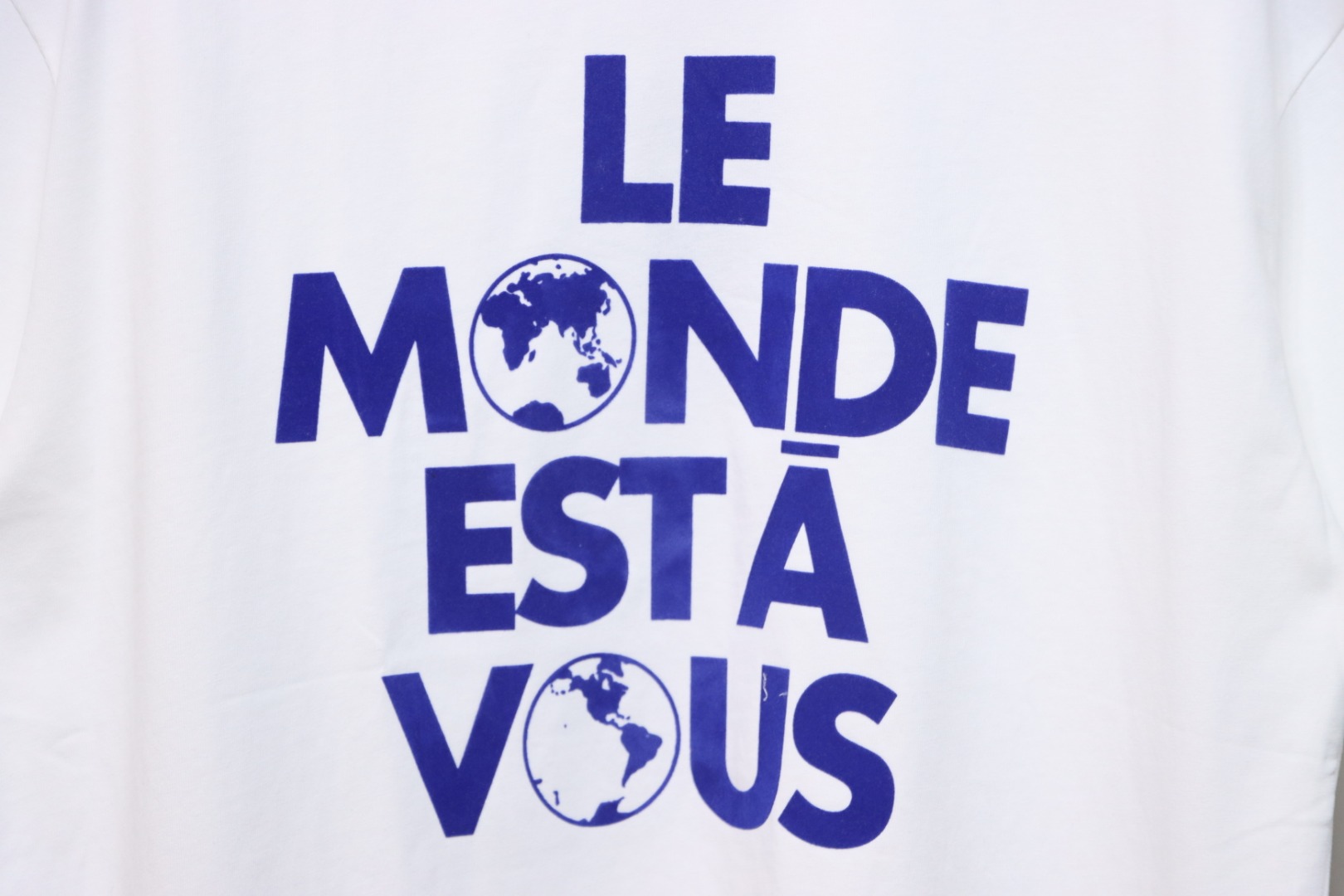 Louis Vuitton 25ss blue flocked slogan print short sleeves