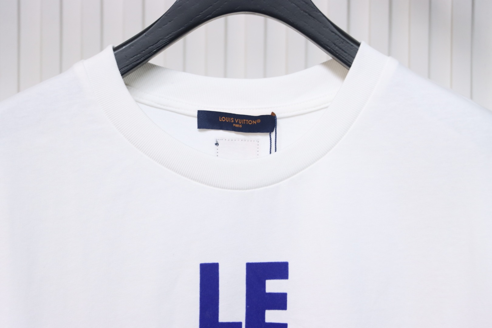 Louis Vuitton 25ss blue flocked slogan print short sleeves