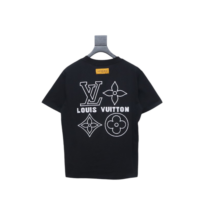 Louis Vuitton 25ss embroidered monogram short sleeve black