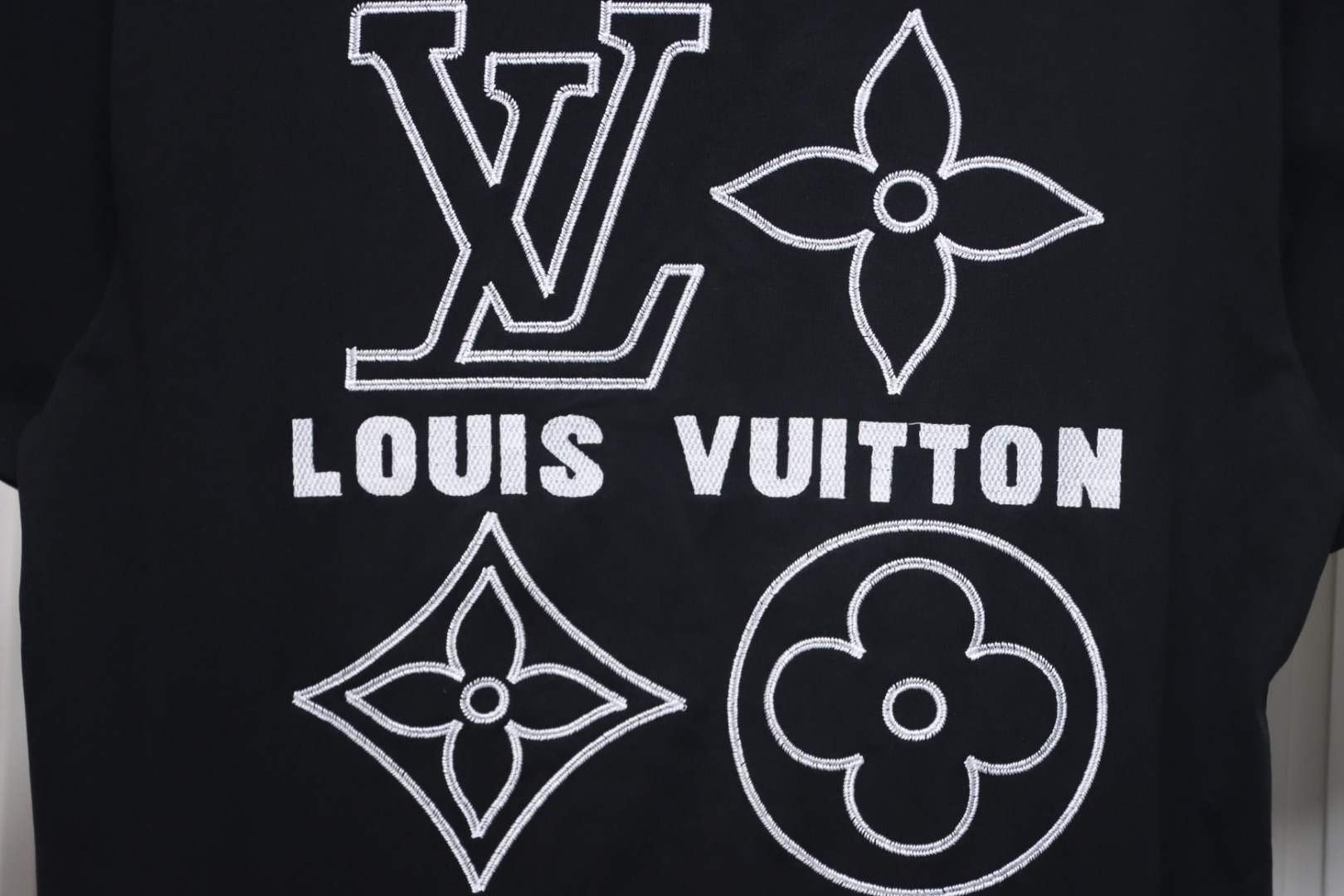 Louis Vuitton 25ss embroidered monogram short sleeve black