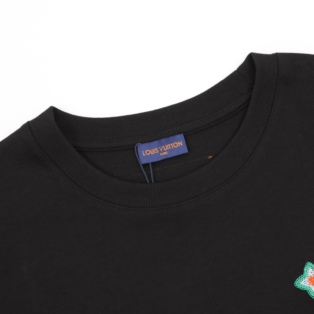 Louis Vuitton 25ss Floral Lettering Embroidered Short Sleeve T-Shirt black