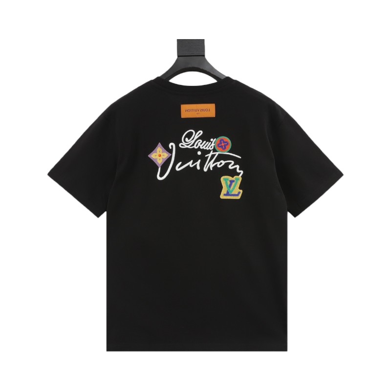 Louis Vuitton 25ss Floral Lettering Embroidered Short Sleeve T-Shirt black