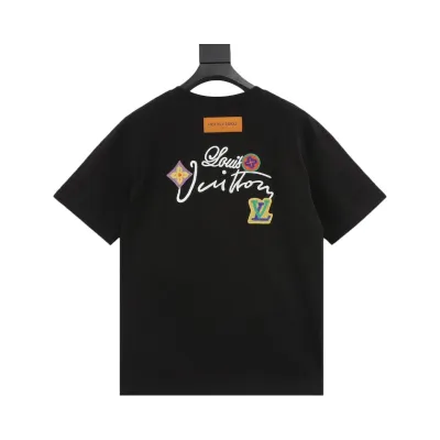 Louis Vuitton 25ss Floral Lettering Embroidered Short Sleeve T-Shirt black 02