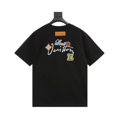 Louis Vuitton 25ss Floral Lettering Embroidered Short Sleeve T-Shirt black 02