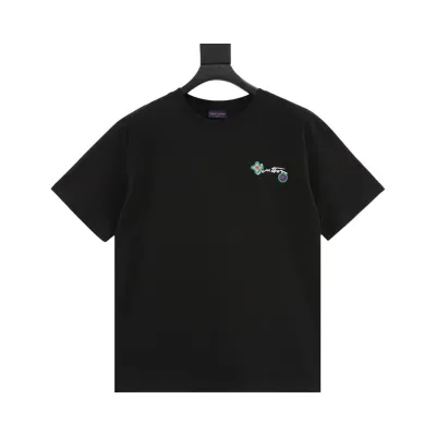 Louis Vuitton 25ss Floral Lettering Embroidered Short Sleeve T-Shirt black 01