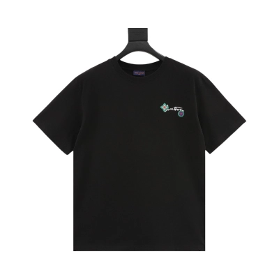Louis Vuitton 25ss Floral Lettering Embroidered Short Sleeve T-Shirt black 01