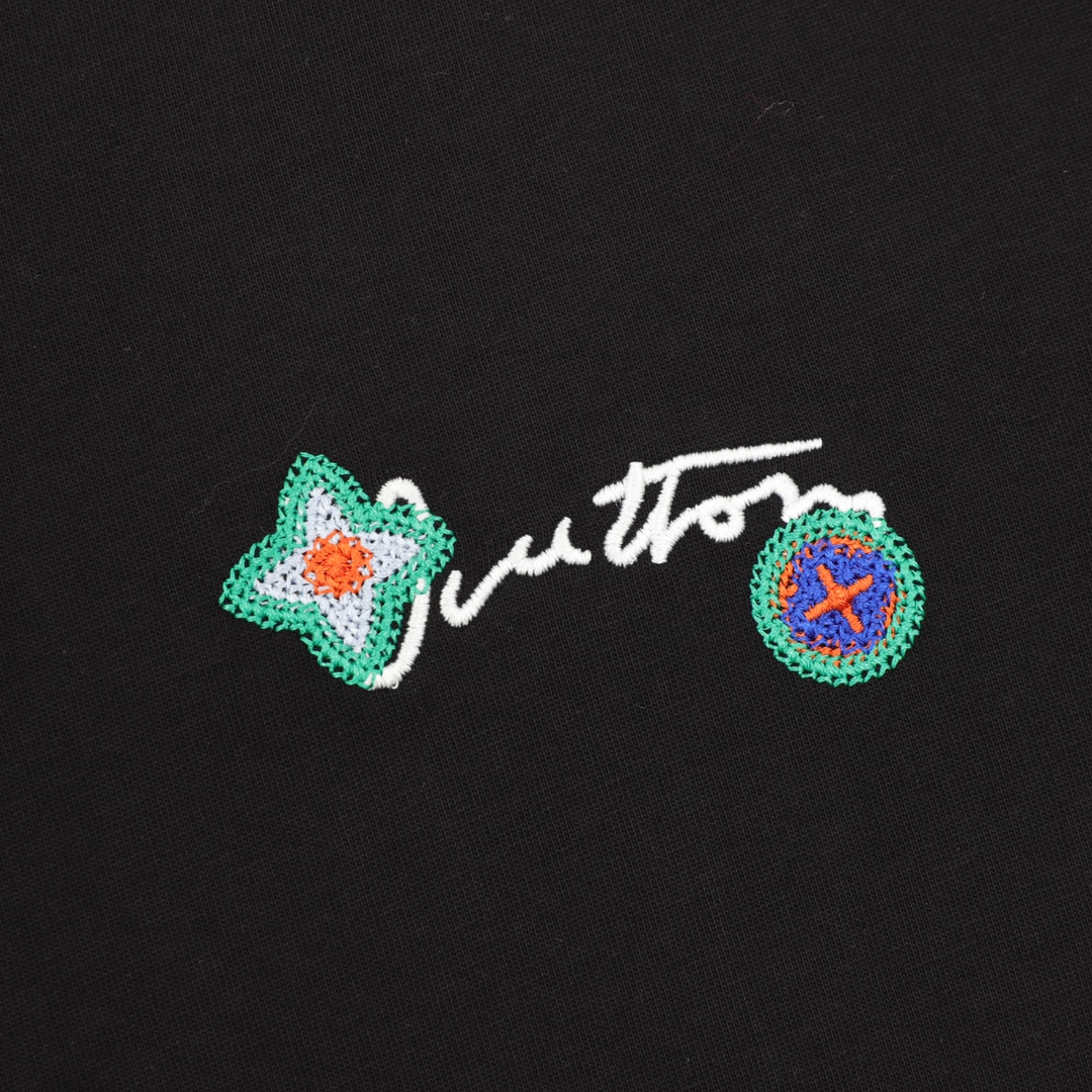 Louis Vuitton 25ss Floral Lettering Embroidered Short Sleeve T-Shirt black