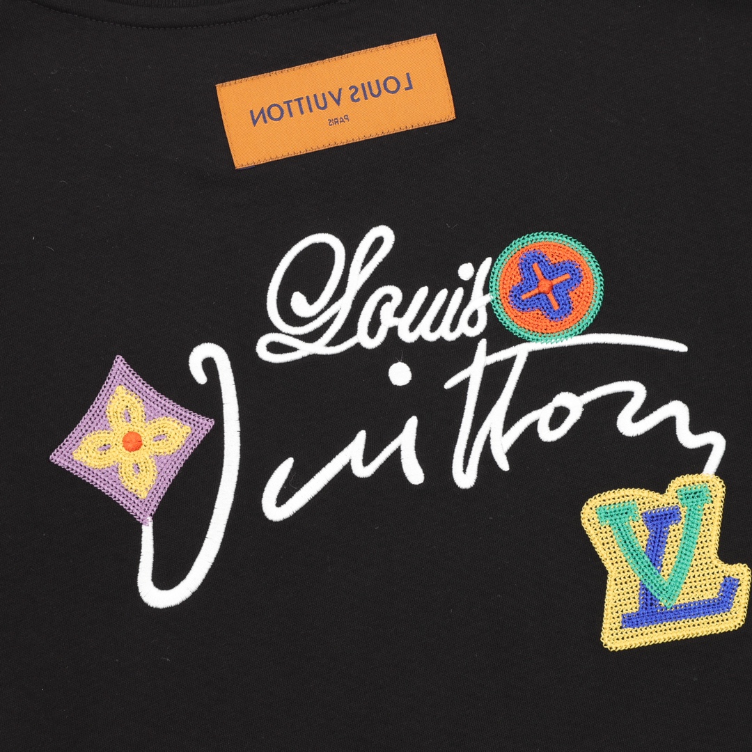 Louis Vuitton 25ss Floral Lettering Embroidered Short Sleeve T-Shirt black