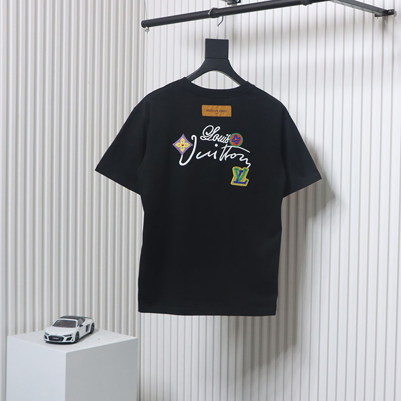 Louis Vuitton 25ss Floral Lettering Embroidered Short Sleeve T-Shirt black