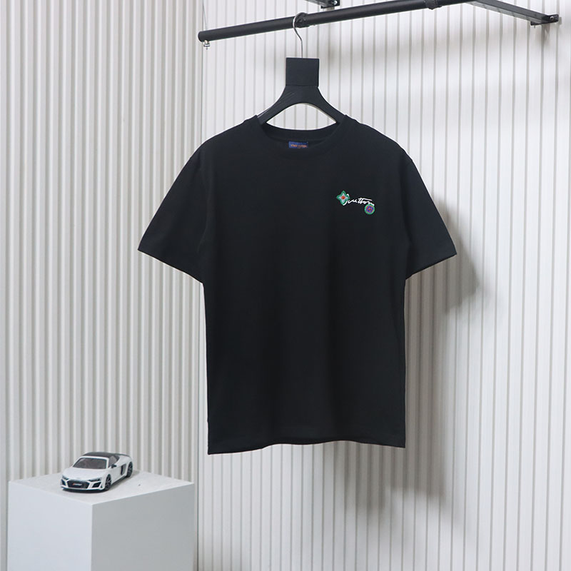 Louis Vuitton 25ss Floral Lettering Embroidered Short Sleeve T-Shirt black