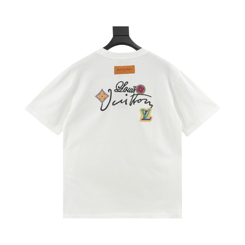 Louis Vuitton 25ss Floral Lettering Embroidered Short Sleeve T-Shirt White