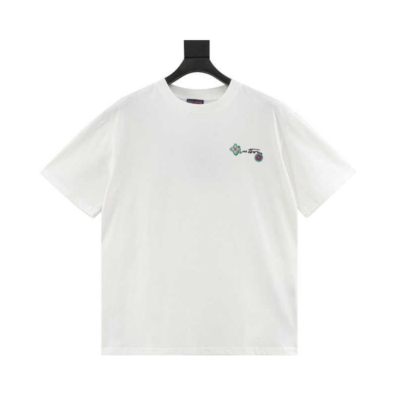 Louis Vuitton 25ss Floral Lettering Embroidered Short Sleeve T-Shirt White