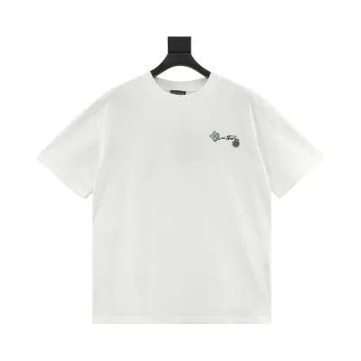 Louis Vuitton 25ss Floral Lettering Embroidered Short Sleeve T-Shirt White 01