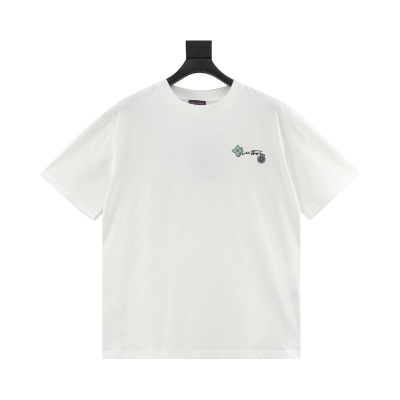 Louis Vuitton 25ss Floral Lettering Embroidered Short Sleeve T-Shirt White 01