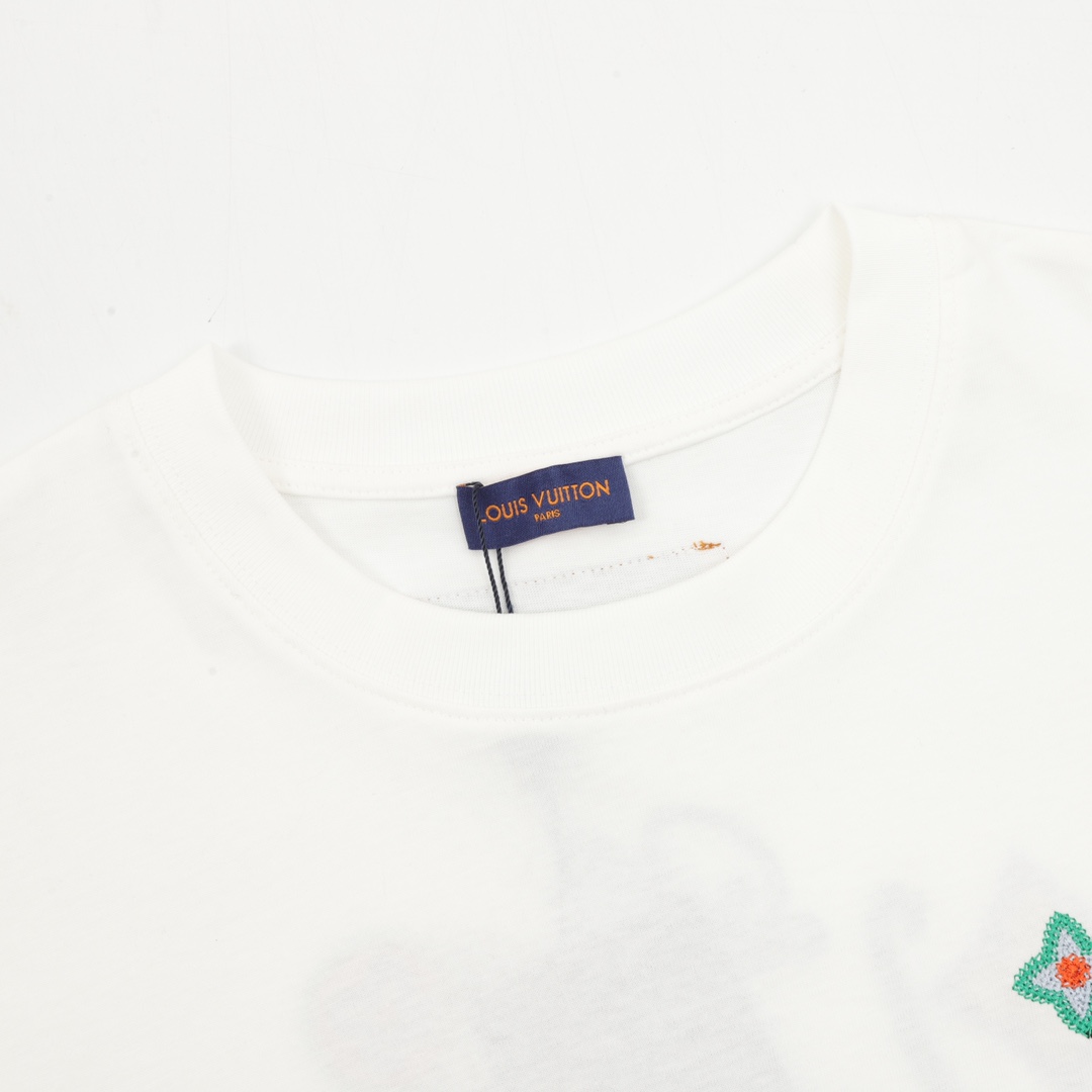 Louis Vuitton 25ss Floral Lettering Embroidered Short Sleeve T-Shirt White