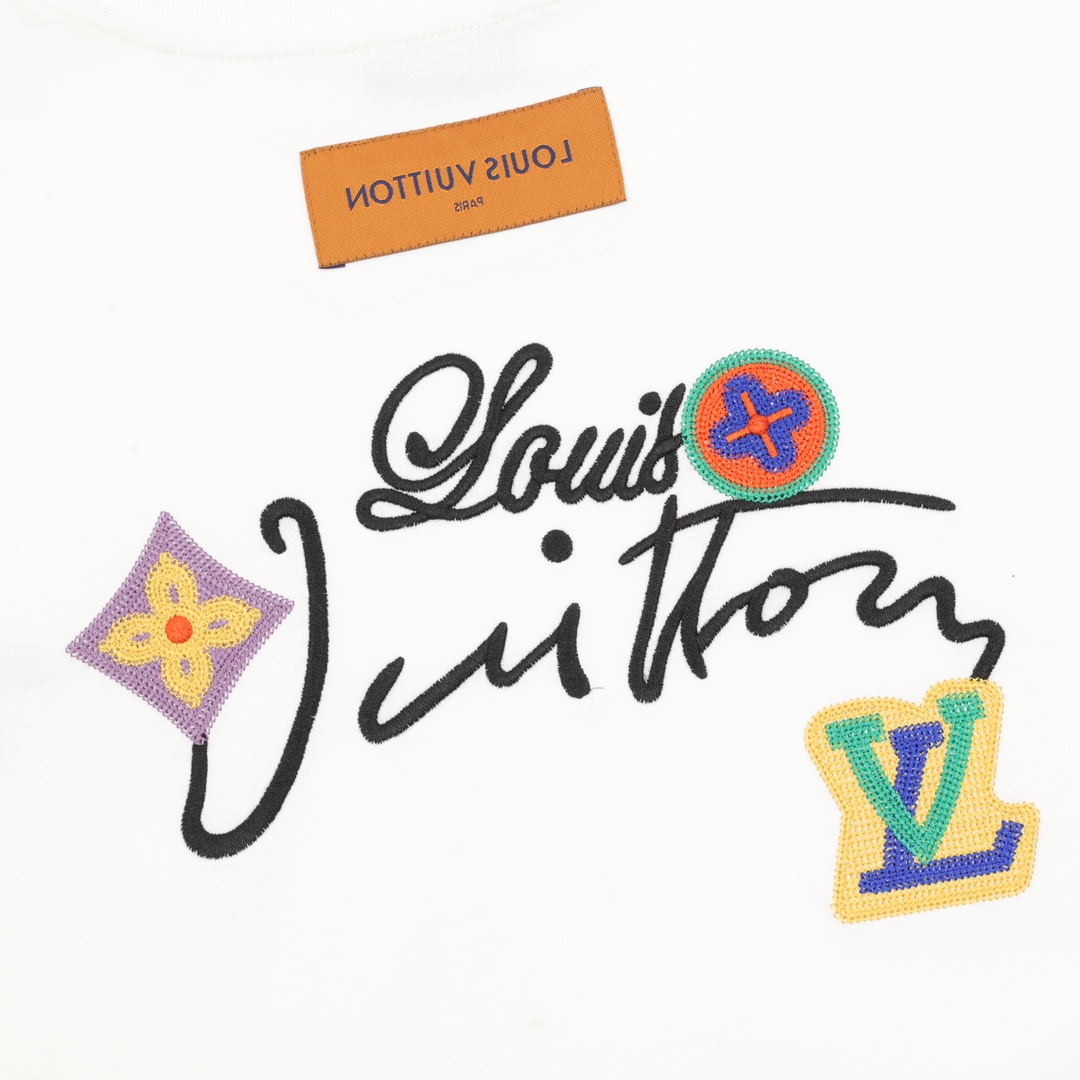 Louis Vuitton 25ss Floral Lettering Embroidered Short Sleeve T-Shirt White