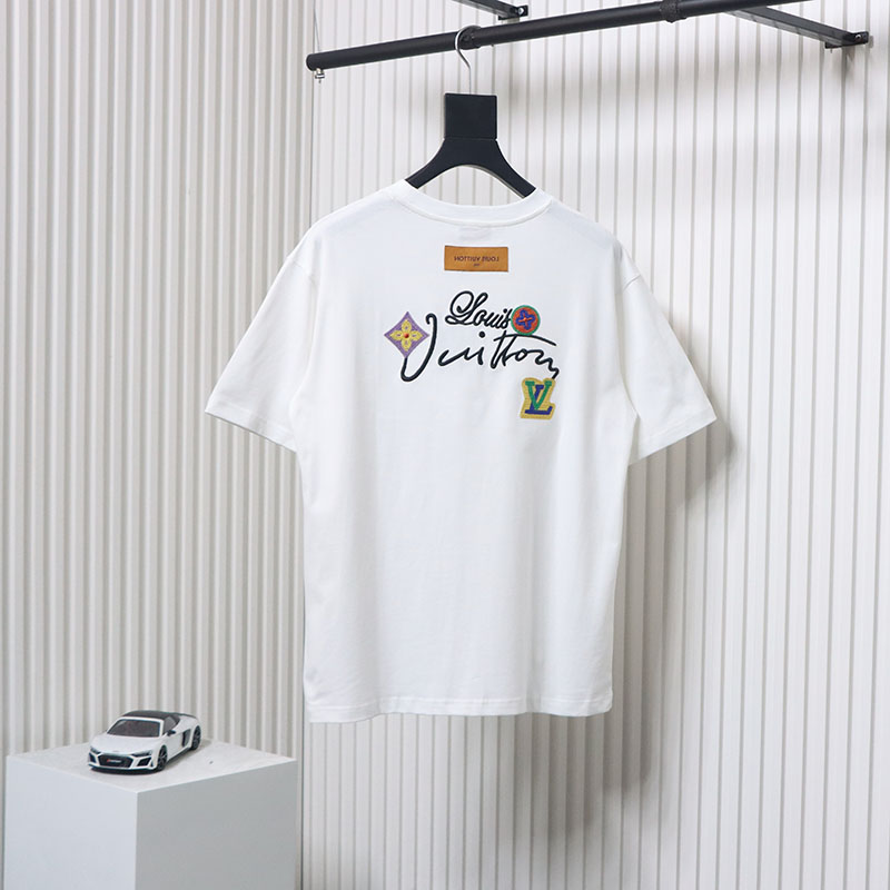 Louis Vuitton 25ss Floral Lettering Embroidered Short Sleeve T-Shirt White