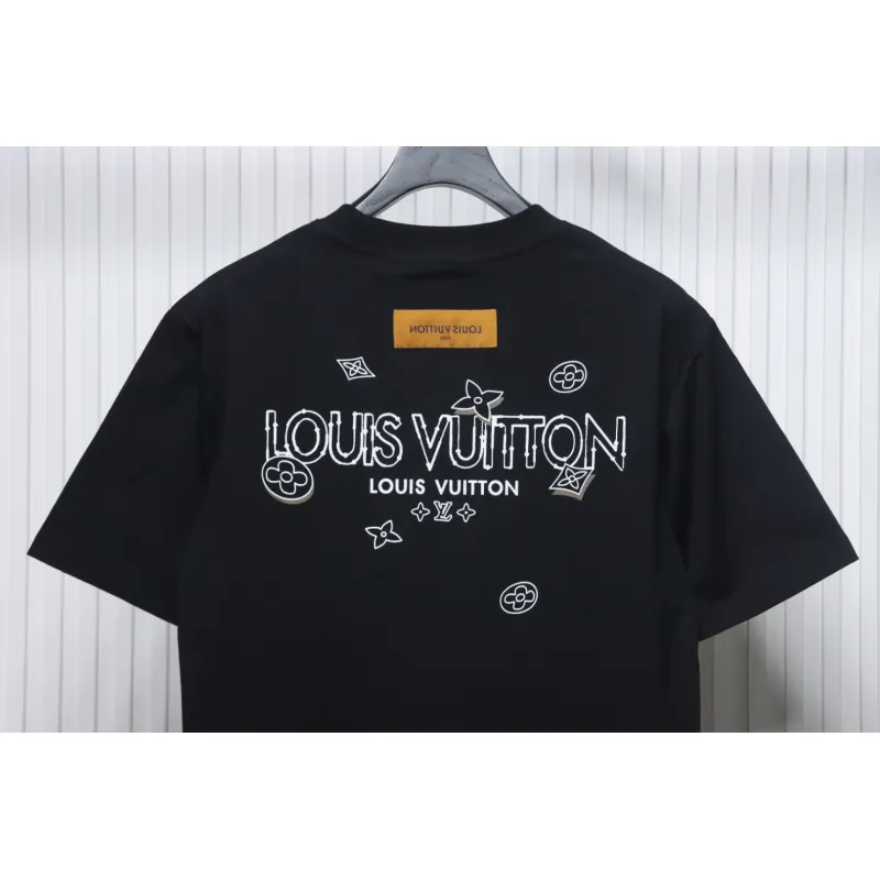 Louis Vuitton 25ss four-leaf clover and back logo print short-sleeved T-shirt black
