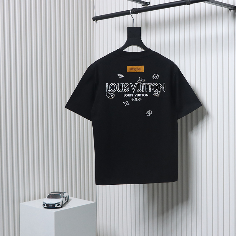 Louis Vuitton 25ss four-leaf clover and back logo print short-sleeved T-shirt black