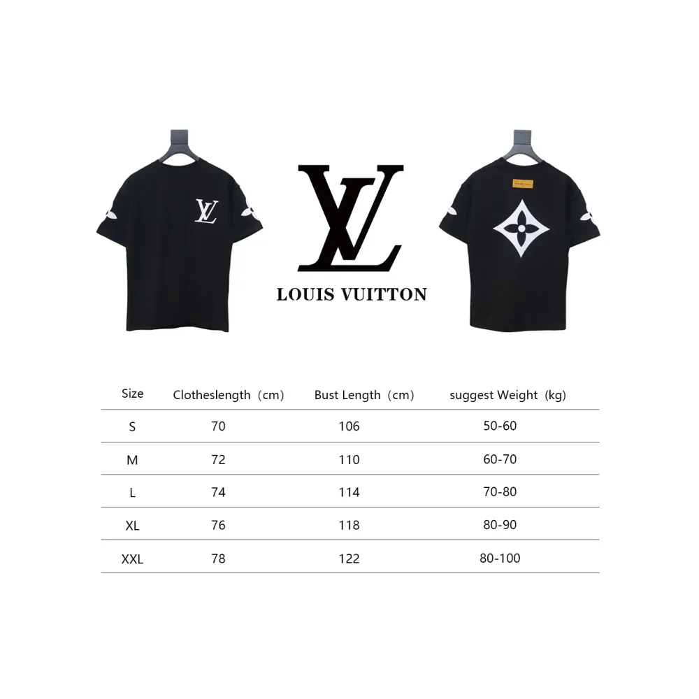 Louis Vuitton 25ss four-leaf clover hot diamond logo flocked short-sleeved T-shirt black