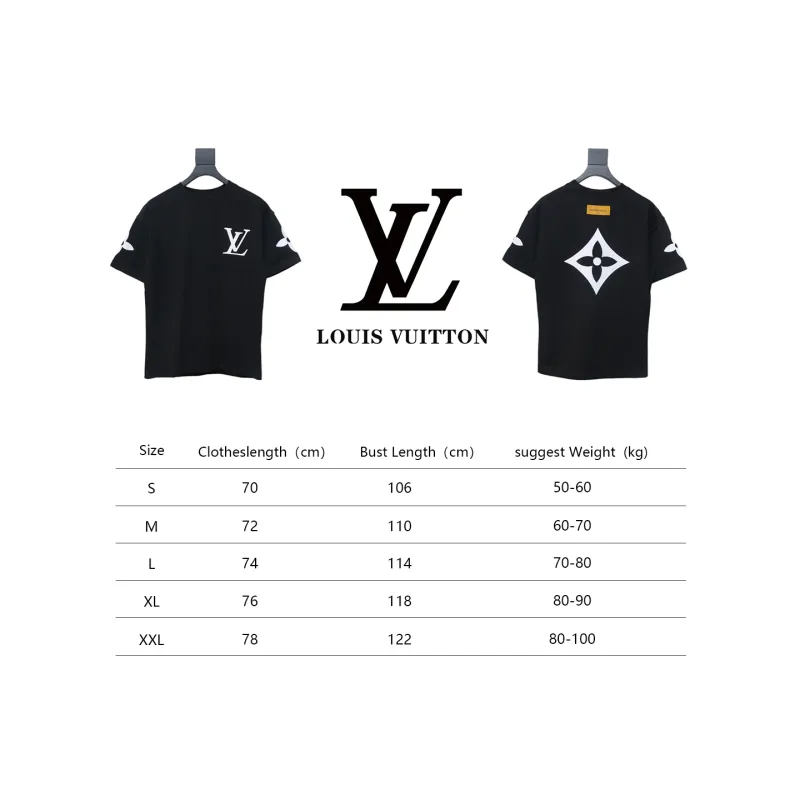 Louis Vuitton 25ss four-leaf clover hot diamond logo flocked short-sleeved T-shirt black