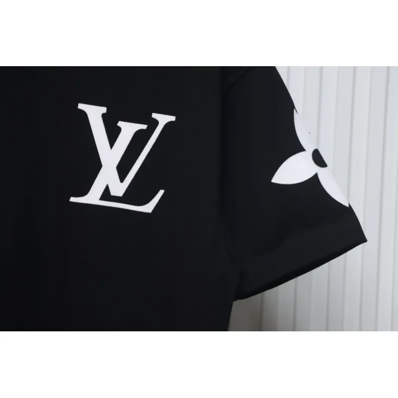 Louis Vuitton 25ss four-leaf clover hot diamond logo flocked short-sleeved T-shirt black