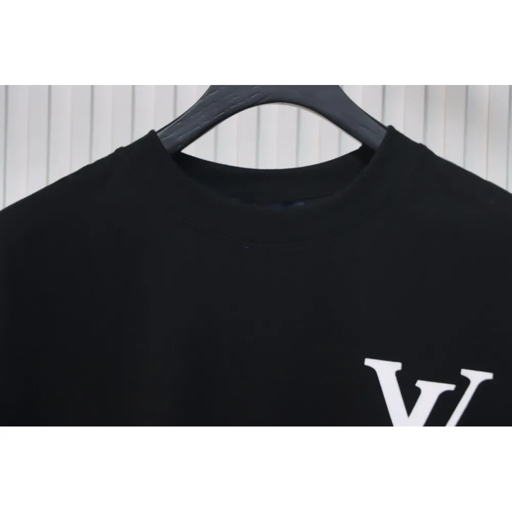 Louis Vuitton 25ss four-leaf clover hot diamond logo flocked short-sleeved T-shirt black