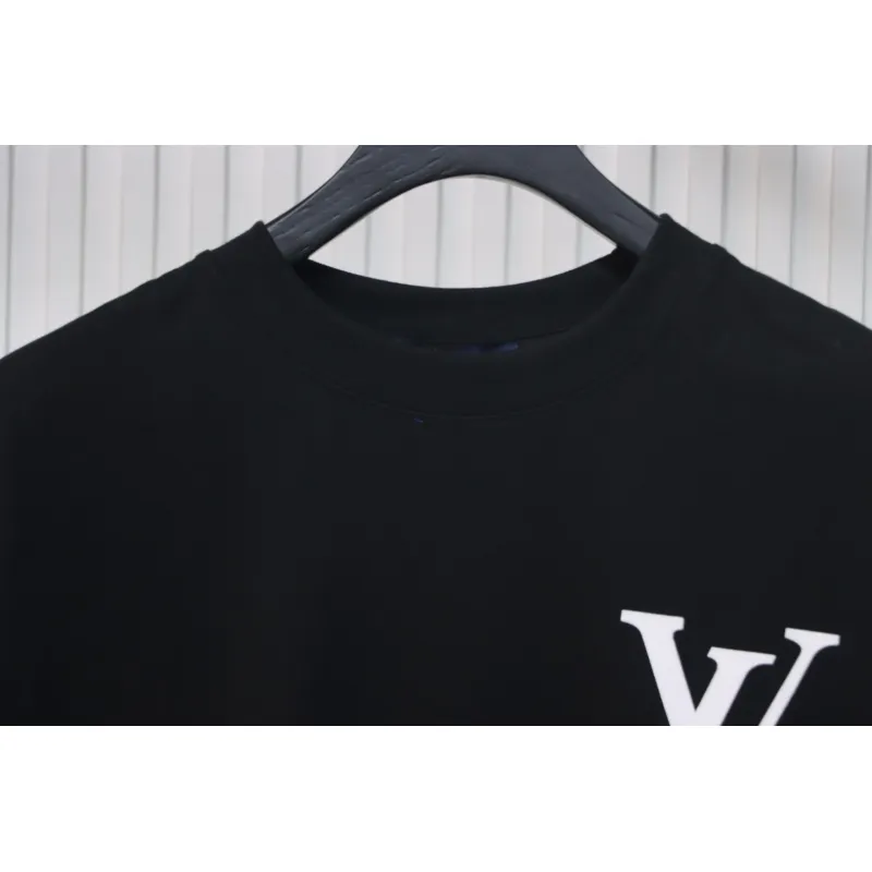 Louis Vuitton 25ss four-leaf clover hot diamond logo flocked short-sleeved T-shirt black