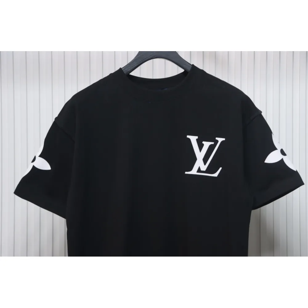 Louis Vuitton 25ss four-leaf clover hot diamond logo flocked short-sleeved T-shirt black