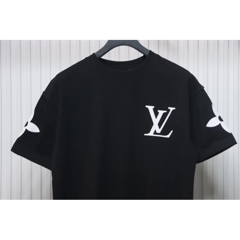 Louis Vuitton 25ss four-leaf clover hot diamond logo flocked short-sleeved T-shirt black