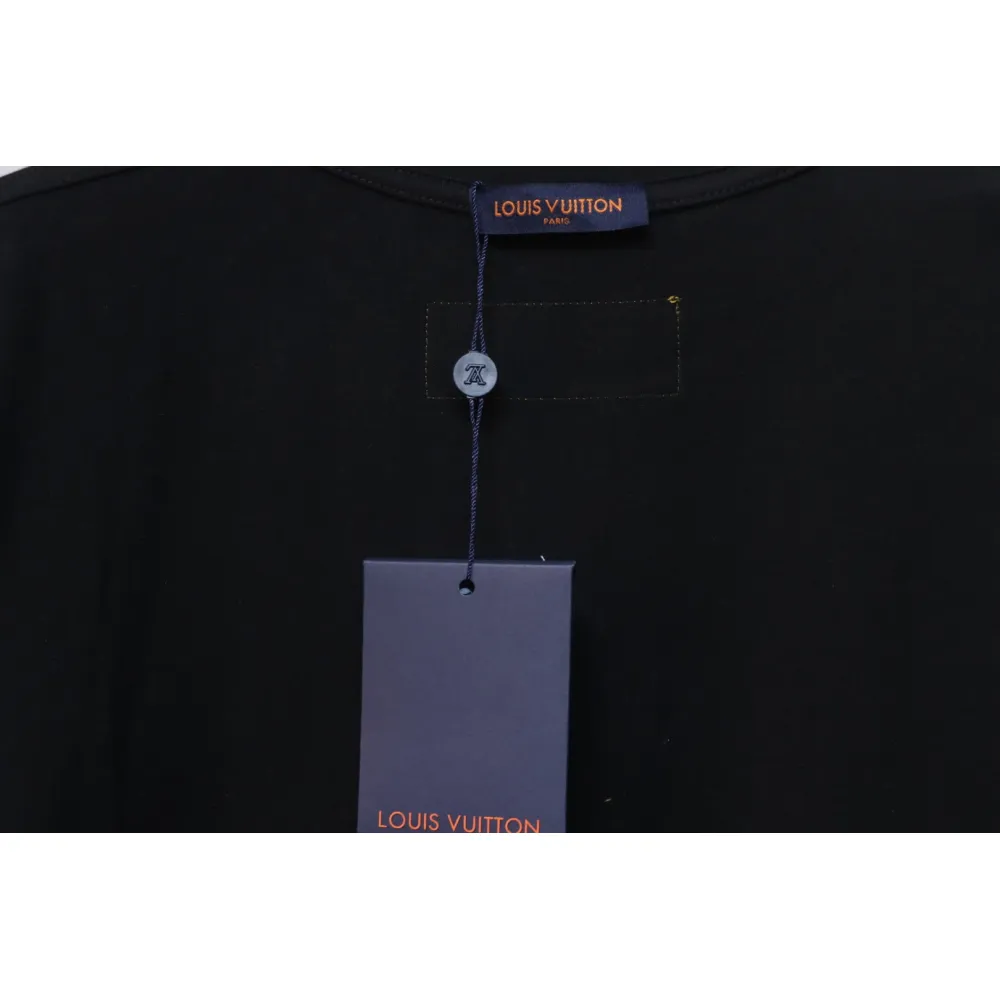 Louis Vuitton 25ss four-leaf clover hot diamond logo flocked short-sleeved T-shirt black