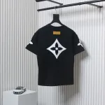 Louis Vuitton 25ss four-leaf clover hot diamond logo flocked short-sleeved T-shirt black