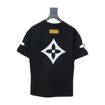 Louis Vuitton 25ss four-leaf clover hot diamond logo flocked short-sleeved T-shirt black 02