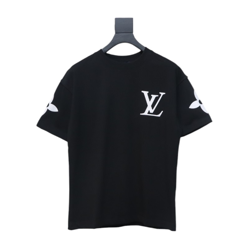 Louis Vuitton 25ss four-leaf clover hot diamond logo flocked short-sleeved T-shirt black
