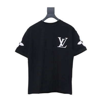 Louis Vuitton 25ss four-leaf clover hot diamond logo flocked short-sleeved T-shirt black 01