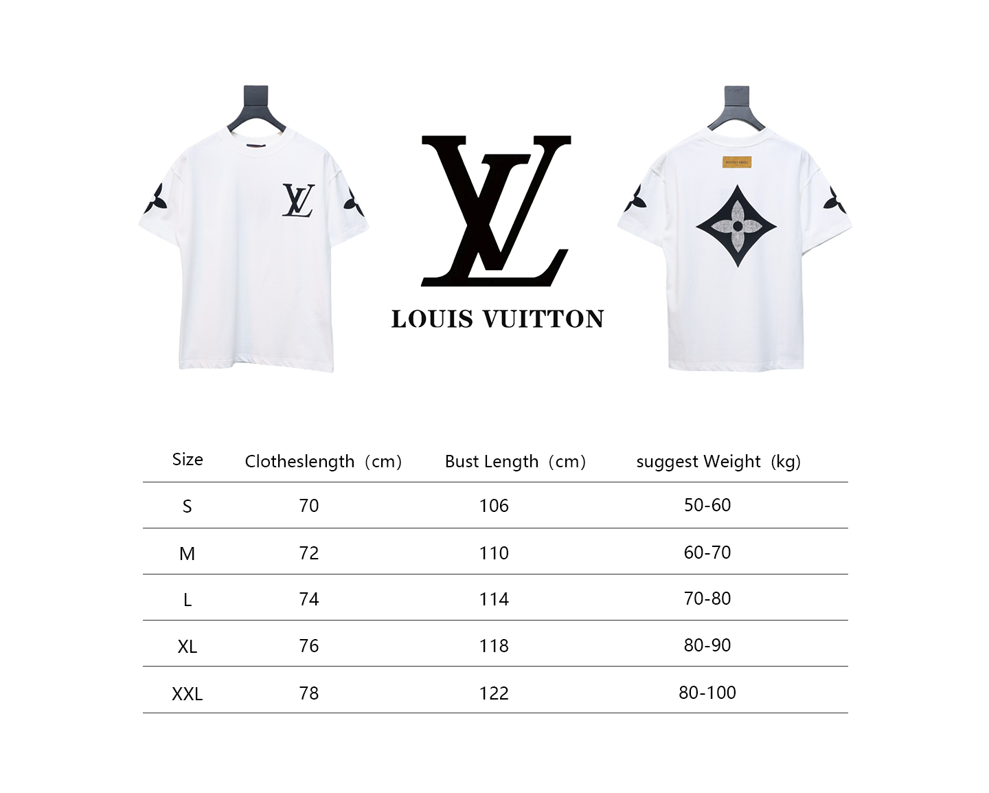 Louis Vuitton 25ss four-leaf clover hot diamond logo flocked short-sleeved T-shirt white