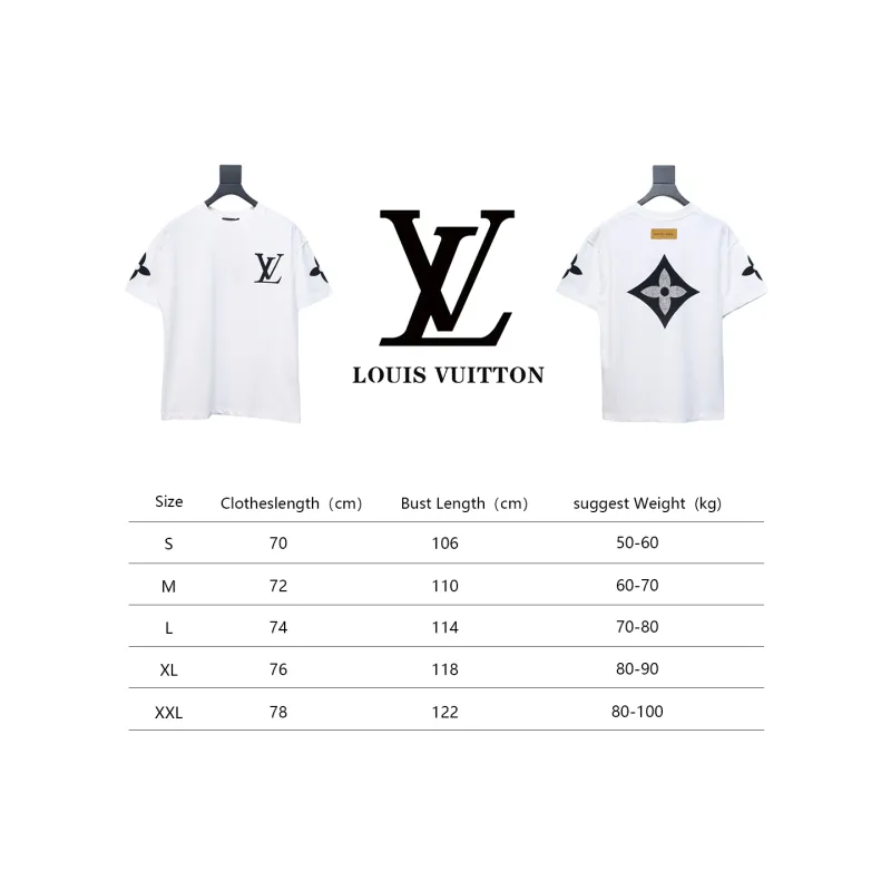 Louis Vuitton 25ss four-leaf clover hot diamond logo flocked short-sleeved T-shirt white