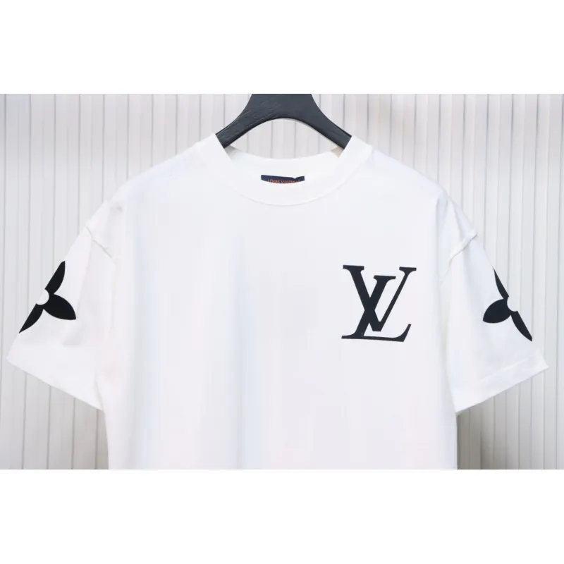 Louis Vuitton 25ss four-leaf clover hot diamond logo flocked short-sleeved T-shirt white
