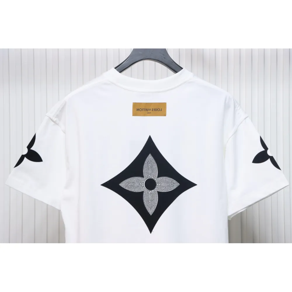 Louis Vuitton 25ss four-leaf clover hot diamond logo flocked short-sleeved T-shirt white