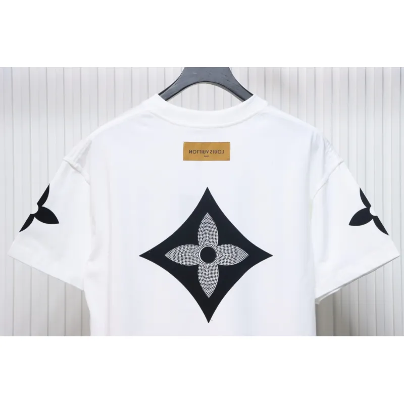 Louis Vuitton 25ss four-leaf clover hot diamond logo flocked short-sleeved T-shirt white