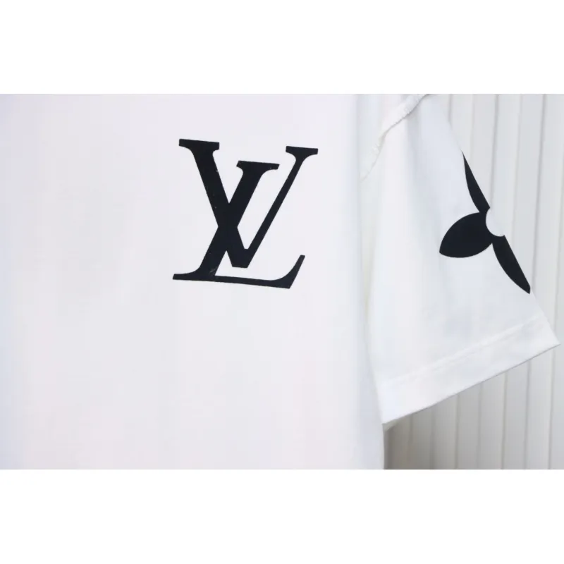 Louis Vuitton 25ss four-leaf clover hot diamond logo flocked short-sleeved T-shirt white