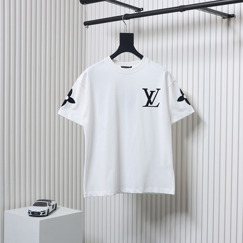 Louis Vuitton 25ss four-leaf clover hot diamond logo flocked short-sleeved T-shirt white
