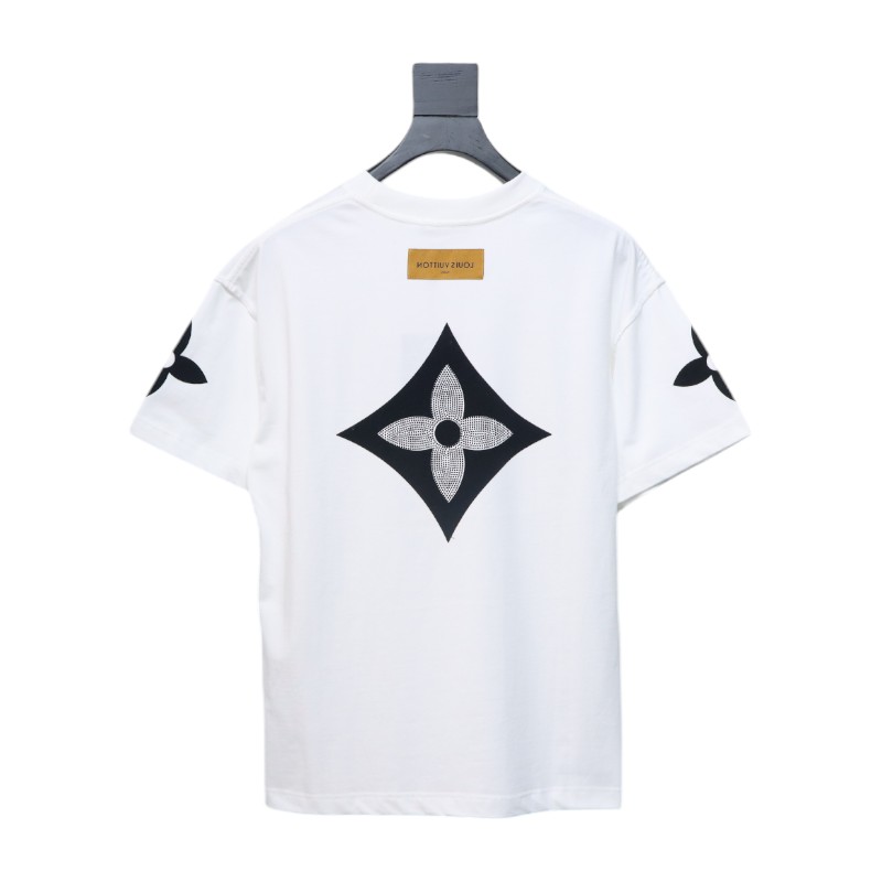 Louis Vuitton 25ss four-leaf clover hot diamond logo flocked short-sleeved T-shirt white