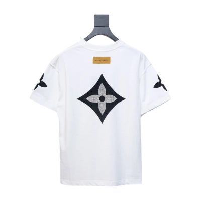 Louis Vuitton 25ss four-leaf clover hot diamond logo flocked short-sleeved T-shirt white 02