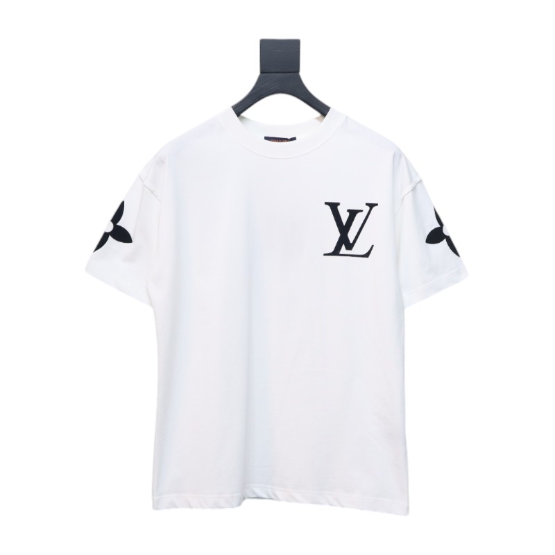 Louis Vuitton 25ss four-leaf clover hot diamond logo flocked short-sleeved T-shirt white