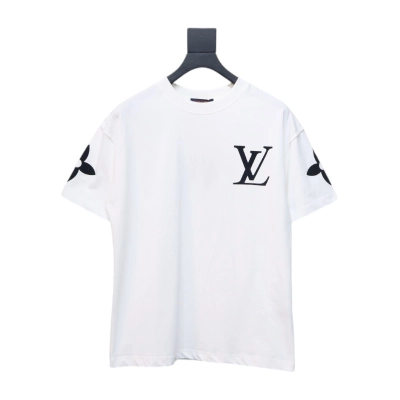 Louis Vuitton 25ss four-leaf clover hot diamond logo flocked short-sleeved T-shirt white 01