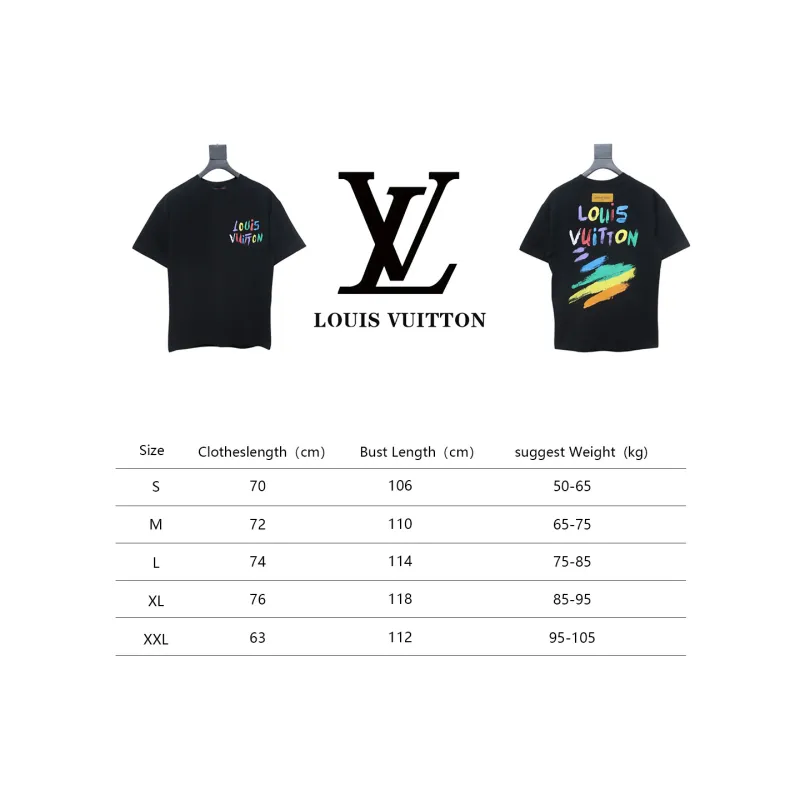 Louis Vuitton 25ss hand-painted colorful logo graffiti short-sleeved T-shirt black