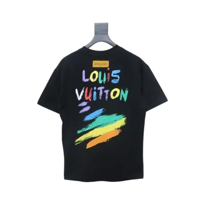 Louis Vuitton 25ss hand-painted colorful logo graffiti short-sleeved T-shirt black 01