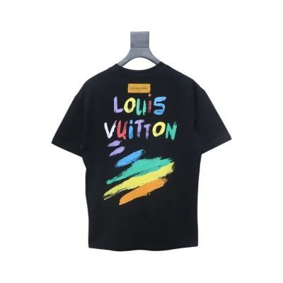 Louis Vuitton 25ss hand-painted colorful logo graffiti short-sleeved T-shirt black 01